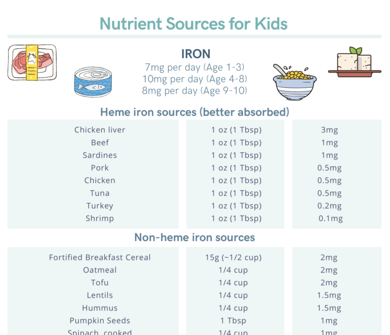 Nutrient sources for kids iron calcium protein