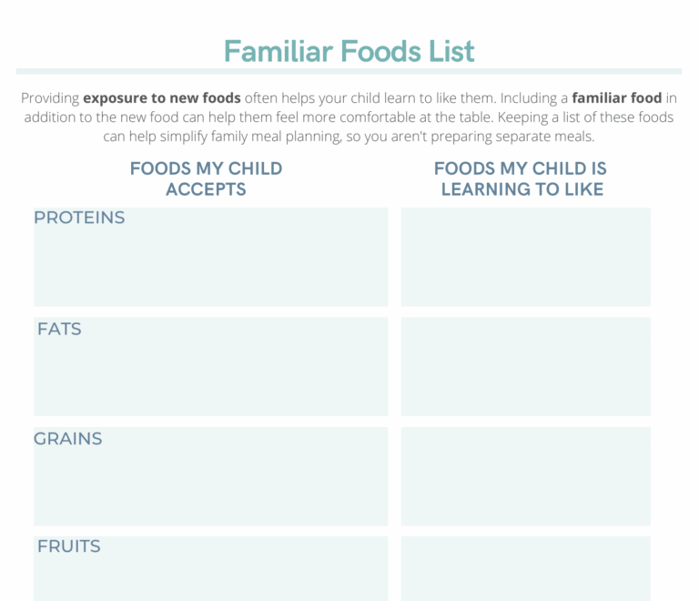 child familiar food list