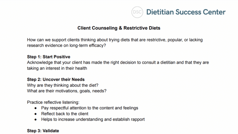 client counseling and restrictive diets