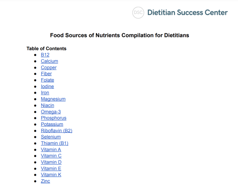 food sources of nutrients compilation