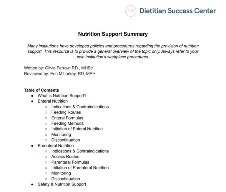 nutrition support summary