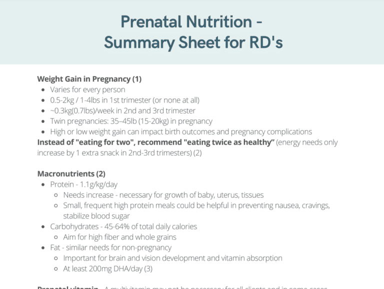 prenatal nutrition summary