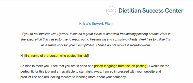 upwork pitch example for dietitians
