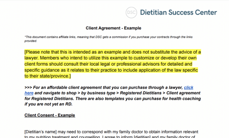 Dietitian Client Agreement Example