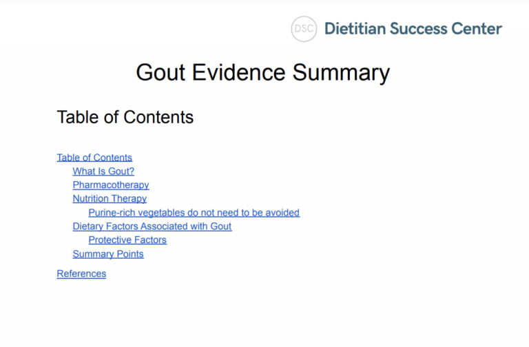nutrition for gout evidence summary