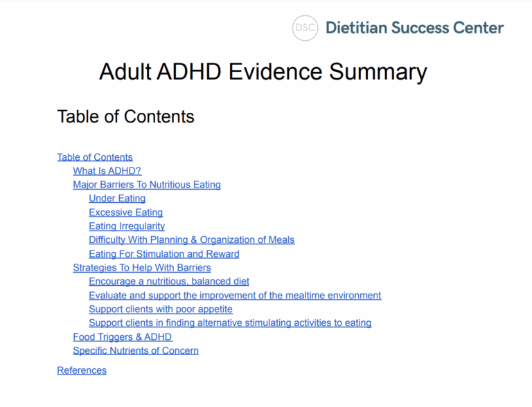 adhd nutrition adult evidence summary
