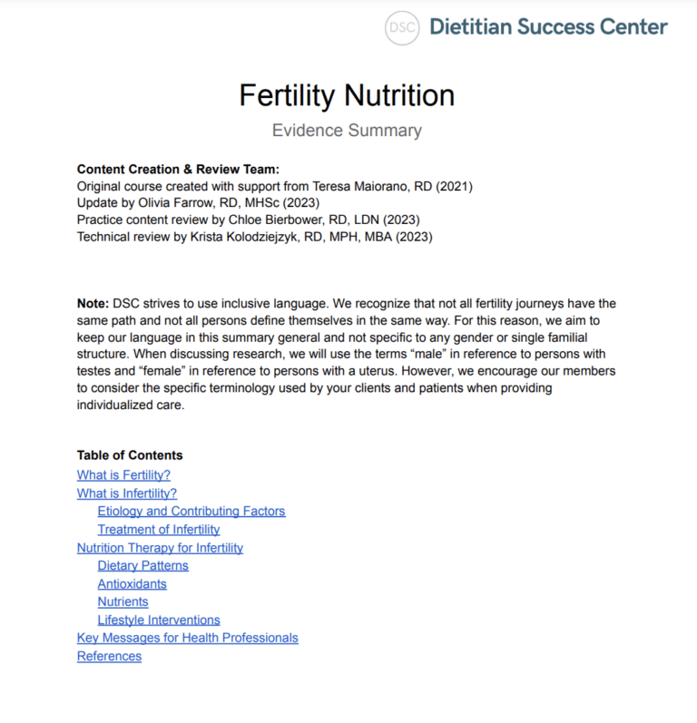 fertility nutrition evidence summary