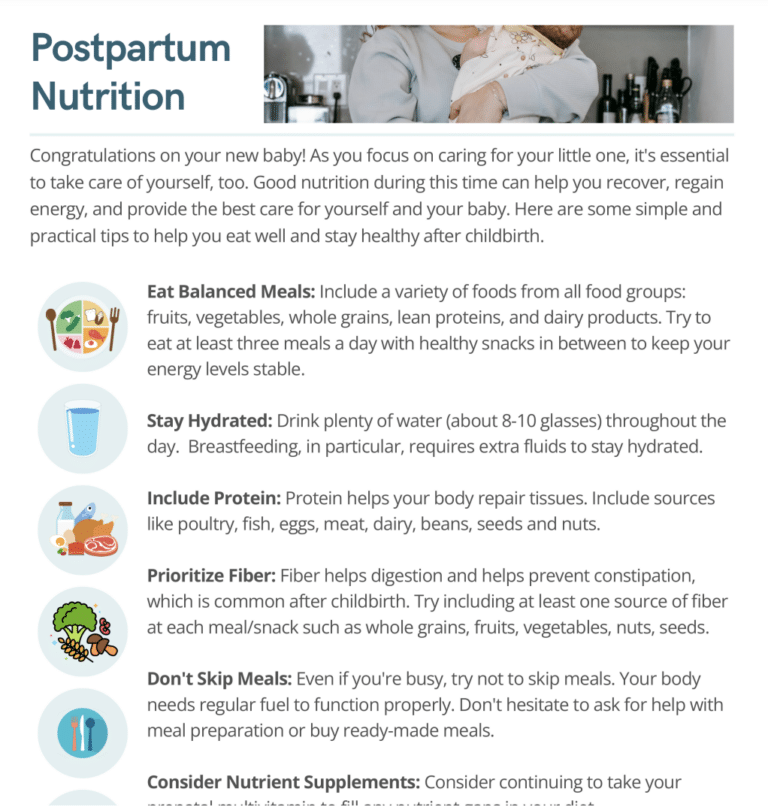 postpartum nutrition handout