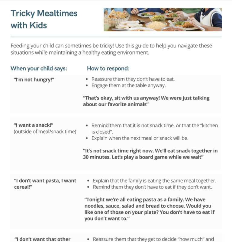 tricky mealtimes with kids scripts for how to respond