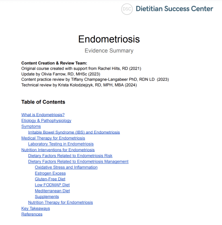 Endometriosis Nutrition Evidence Summary