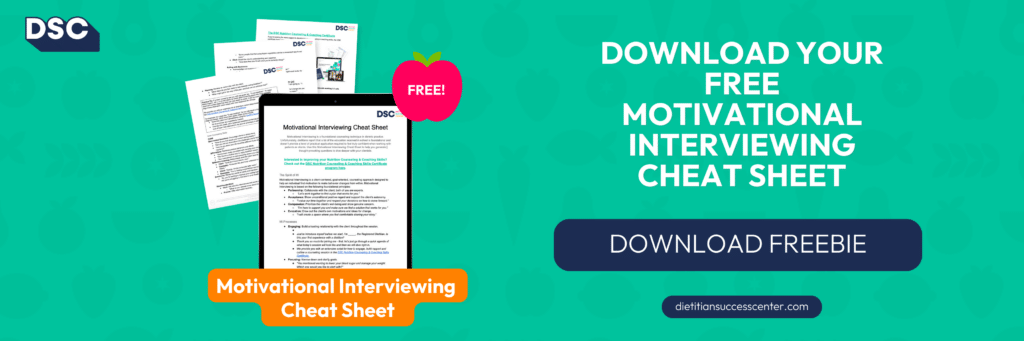 motivational interviewing cheat sheet, motivational interviewing webinar, motivational interviewing for dietitians